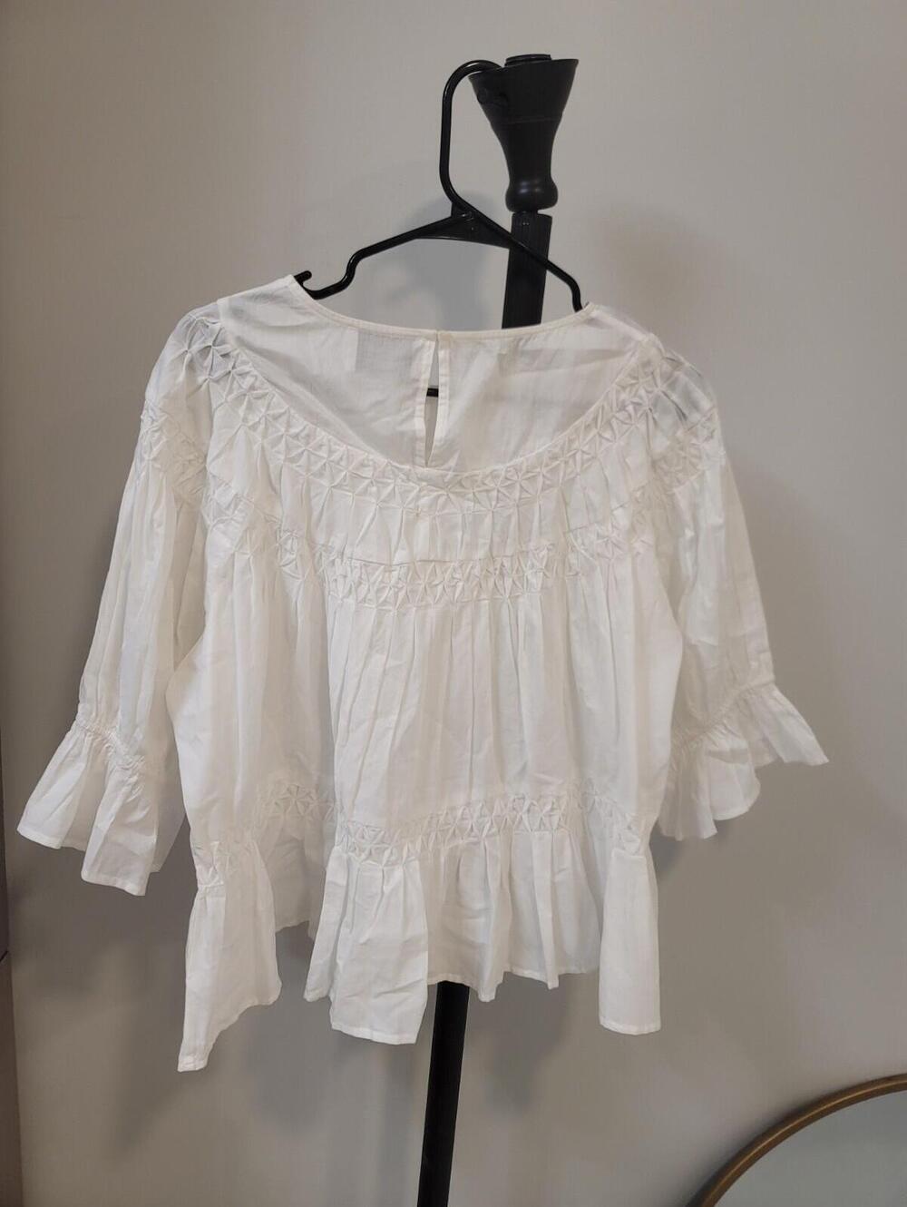 Merlette Sol Tiered Pima Cotton Top Women's Size Large Ivory - Picture 6 of 7
